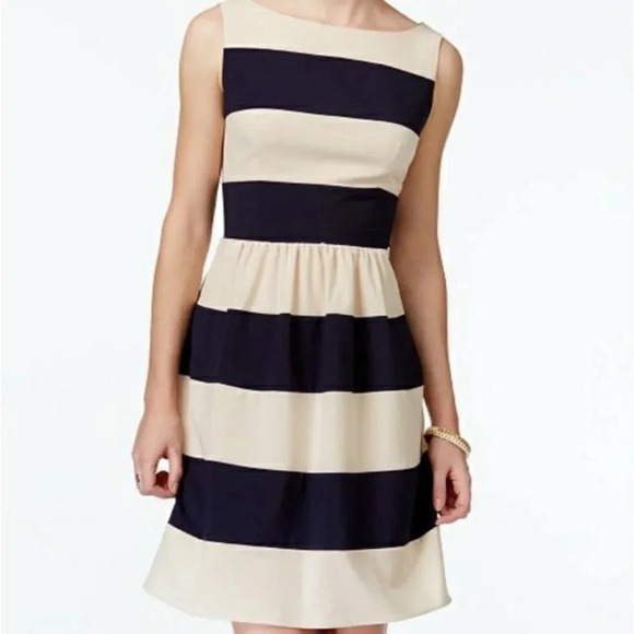 B. Darling Blue and Tan Color Block Dress - Picture 1 of 5